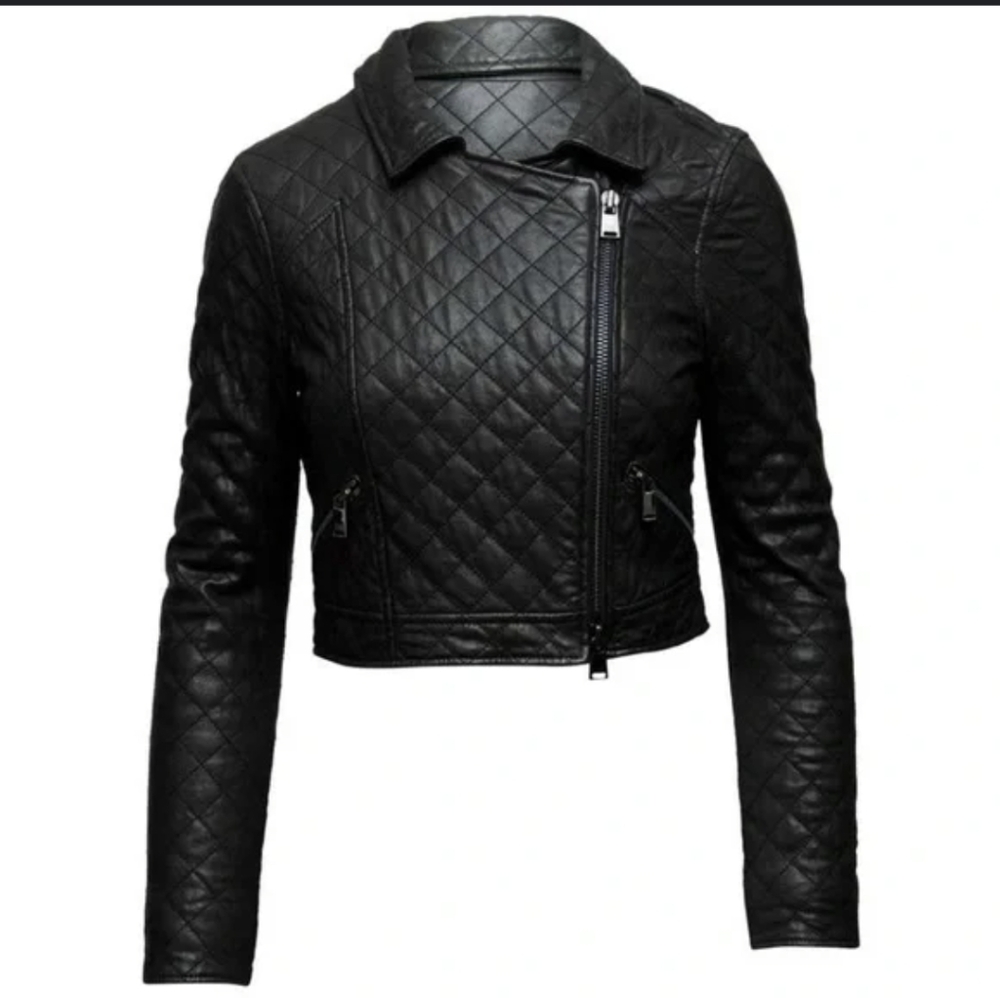 haute hippie Cropped Quilted Lamb Leather Moto Jacket